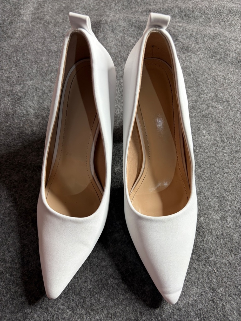 Women's White Pointed-Toe Heels with Pull-Tab